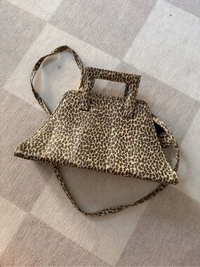 Vintage Leopard Print Structured Top-Handle Bag
